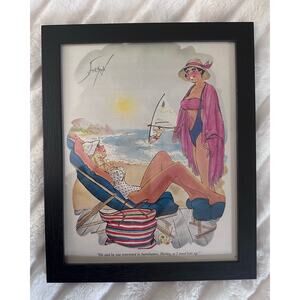 Framed Playboy Magazine 1970s Cartoon Doug Sneyd Beach Adult 9x11